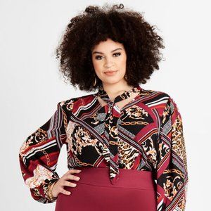 Scarf Tie Neck Button Up Top